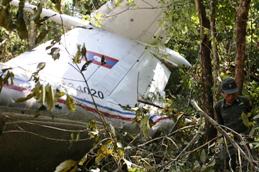 The wreckage of the crashed An-74 plane in Laos