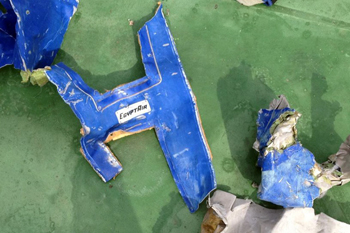 Recovered plane debris with the EgyptAir logo.(Egyptian Armed Forces/Anadolu Agency/Getty Images)