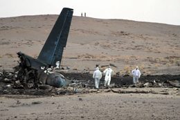 The wreckage of the crashed Antonov 12BK in Algeria